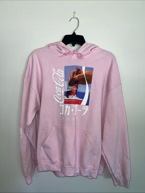 Coca Cola Pink Graphic Crewneck Hoodie - Men's Pullover